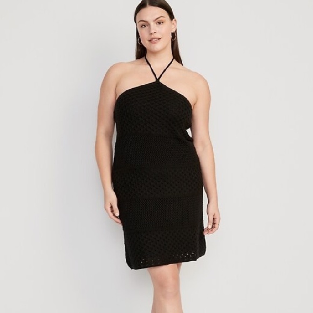 Old Navy halter crochet black dress size Medium